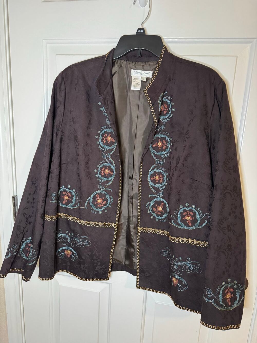 Coldwater Creek Venice Embroidered Brocade Jacket Blazer Brown Green Gold 1X